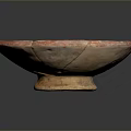 Ancient Red Clay Bowl Sculpture With Intricate Geometric Carvings And Cracks