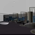 Modern Public Office Space With Purple Carpet Curved White Sofas Metal Dividers And Large Windows