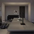 Modern Office Interior Design With Spacious Desk Office Chairs Large Window And Wall Shelves