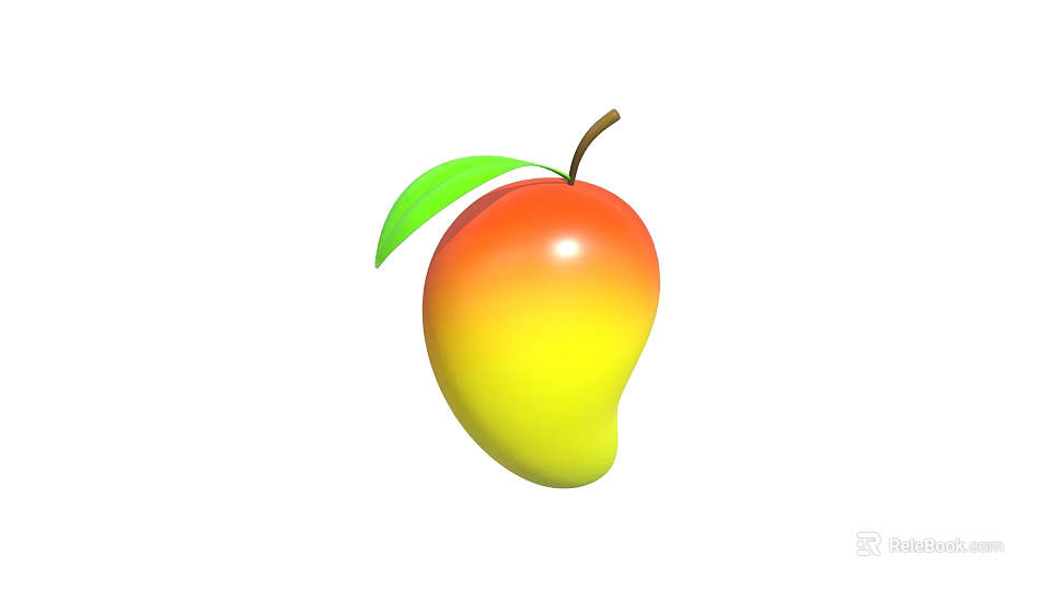 Fresh Ripe Mango With Vibrant Orange Yellow Gradient Color And Green Leaf 3d model 