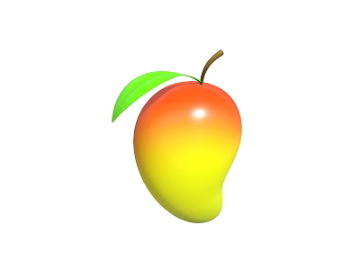 Fresh Ripe Mango With Vibrant Orange Yellow Gradient Color And Green Leaf 3d model