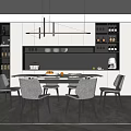 Modern Restaurant Interior Design With Dining Table Chairs Hanging Lights And Wine Rack Open Layout 3d model