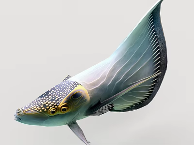 Unique Aquatic Fish With Blue And White Body Yellow Eyes Spots And Broad Fins 3d model