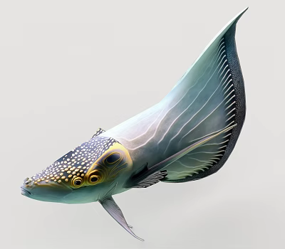 Unique Aquatic Fish With Blue And White Body Yellow Eyes Spots And Broad Fins 3d model