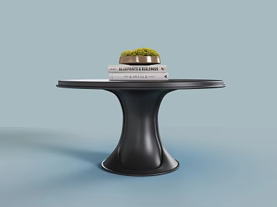 Stylish Black Round Table with Unique Pedestal Base and Decorative Books Small Plant 3d model