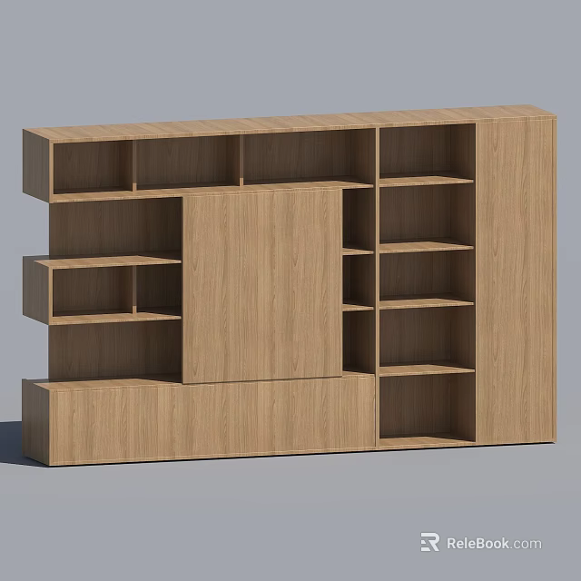 Modern Wooden Bookshelf With Open Shelves And Multiple Storage Compartments Light Wood Design 3d model 
