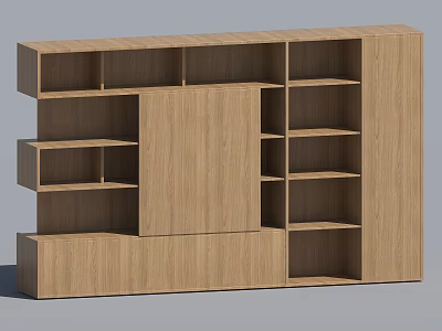 Modern Wooden Bookshelf With Open Shelves And Multiple Storage Compartments Light Wood Design 3d model