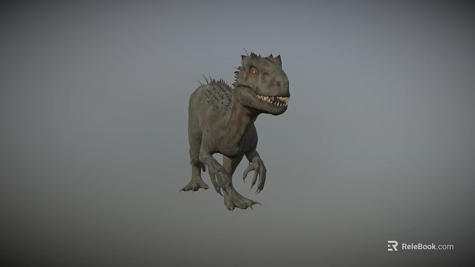 Realistic 3D Dinosaur Model With Spiked Back Red Eyes And Open Mouth 3d model 