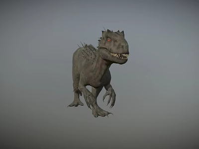 Realistic 3D Dinosaur Model With Spiked Back Red Eyes And Open Mouth 3d model