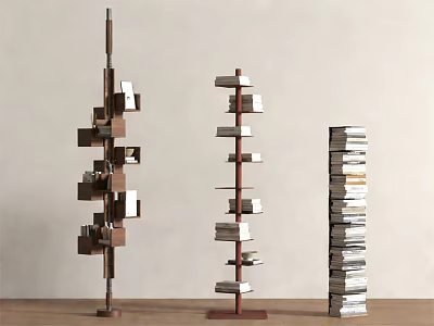 Modern Bookshelf Designs With Geometric Shelves Vertical Layers And Stacked Books 3d model