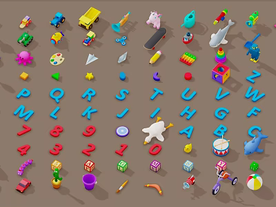 Colorful Animal Shaped Toys Including Pink Unicorn Green Dinosaur Blue Dolphin And White Penguin 3d model