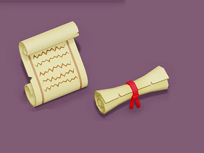 Unfolded Scroll With Wavy Patterns And Rolled Scroll Tied With Red Ribbon On Purple Background 3d model
