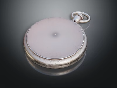 Silver Vintage Kitchen Timer With Metallic Surface On Dark Reflective Background 3d model