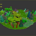 Cartoon Forest Scene With Green Trees Small House Red Deer And Green Grass