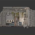 Rusty Industrial Metal Structure With Exposed Pipes Climbing Vines And Platform