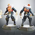 Warrior Character Model Front And Back Views With Axe White Fur Decoration On Base 3d model