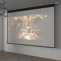 Wall Mounted Projection Monitoring Screen in Modern Room Showing People Working at Table With Lamp