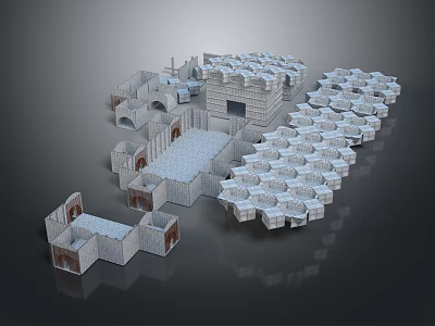 Ancient Architecture Stone Model With Modular Hexagonal Components And Arched Platforms 3d model