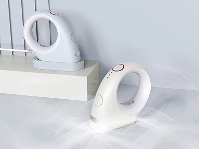 Light Blue And White Bladeless Fans Daily Electrical Appliances On Light Colored Countertop With Airflow 3d model