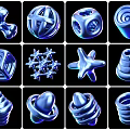 Blue 3D Geometric Abstract Art Installations With Glossy Shapes On Black Background