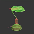 Green Table Lamp With Ornate Brass Base And Curved Glass Shade