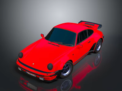 Red Sports Car with Black Rims and Rear Spoiler Showcasing Sleek Design and Glossy Finish 3d model