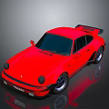 Red Sports Car with Black Rims and Rear Spoiler Showcasing Sleek Design and Glossy Finish