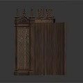 Classic Curved Dark Colored Cabinet With Decorative Spiked Top Carved Panels And Glass Doors