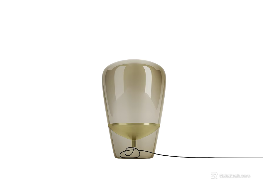 Modern Elegant Table Lamp With Transparent Glass Shade Gold Base And Black Cord 3d model 
