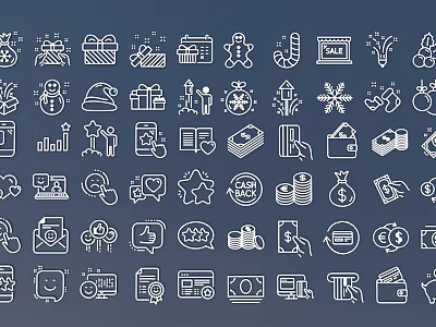 Diverse Line Style Icons Collection With Various Themes And Design Elements 3d model