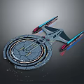 Futuristic Sci-Fi Starship Model With Circular Disc Section Side Wings And Colored Lighting 3d model