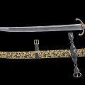 Antique Sword With Intricate Gold Patterned Scabbard And Ornate Metal Hilt Design