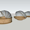 Three Natural Wicker Storage Baskets With Open Domed Lids And Rattan Trim