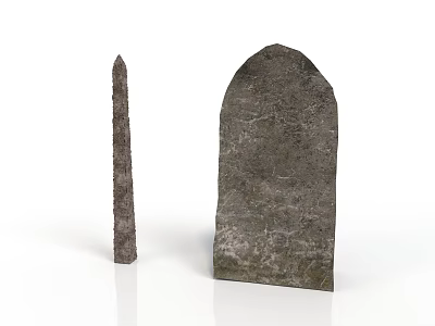 Ancient Stone Sculptures Tall Obelisk And Arched Top Slab With Texture 3d model