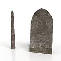 Ancient Stone Sculptures Tall Obelisk And Arched Top Slab With Texture