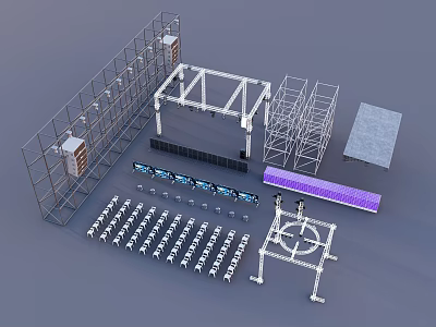 Metal Frame Scaffolding And Seating Components For Event Stage Setup 3d model