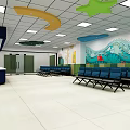 Vibrant Indoor Space With Colorful Moon Star Decor Ocean Theme Mural And Blue Chairs