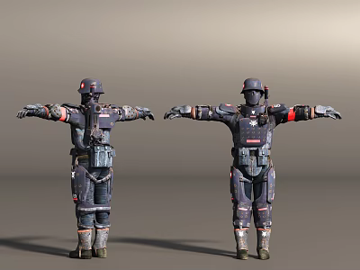 Game and Movie Character in Dark Combat Suit with Helmet Red Accents Arms Outstretched 3d model