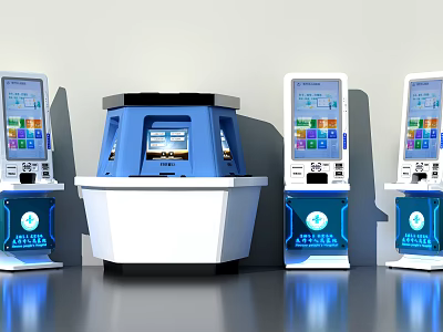 Public Facility Self Service Kiosks With Touchscreen Displays And Blue White Design 3d model