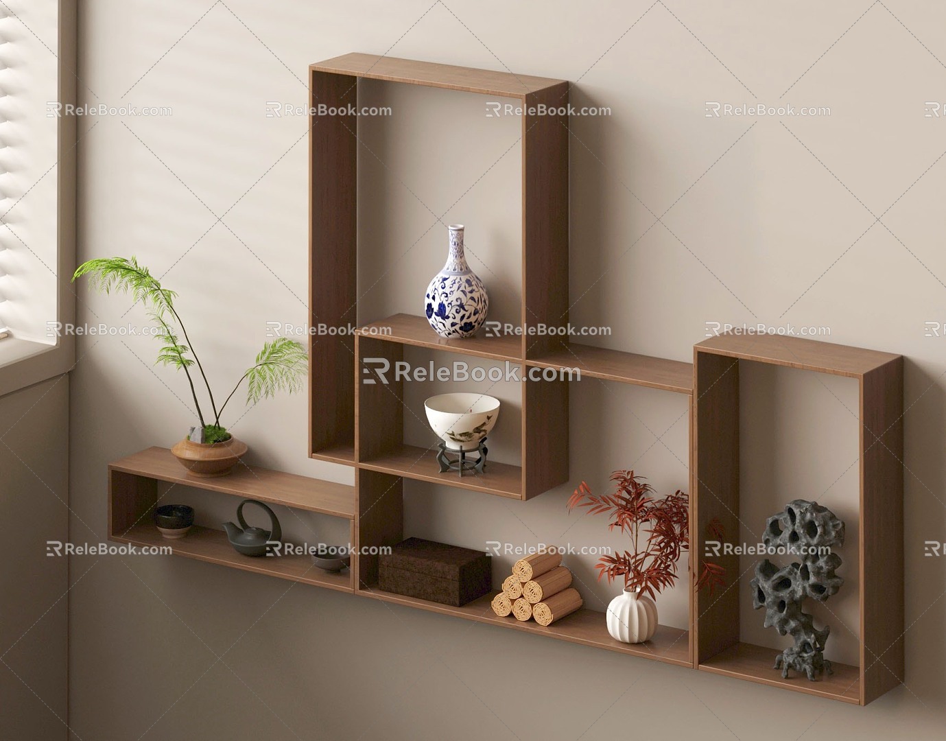 Chinese-style Storage Rack Tea Set Duobao Pavilion Tea Cup Storage Rack Wall-mounted 3d model