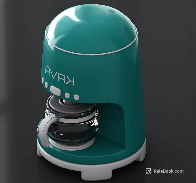 Teal Retro Style Coffee Maker With Glass Carafe 3d model 
