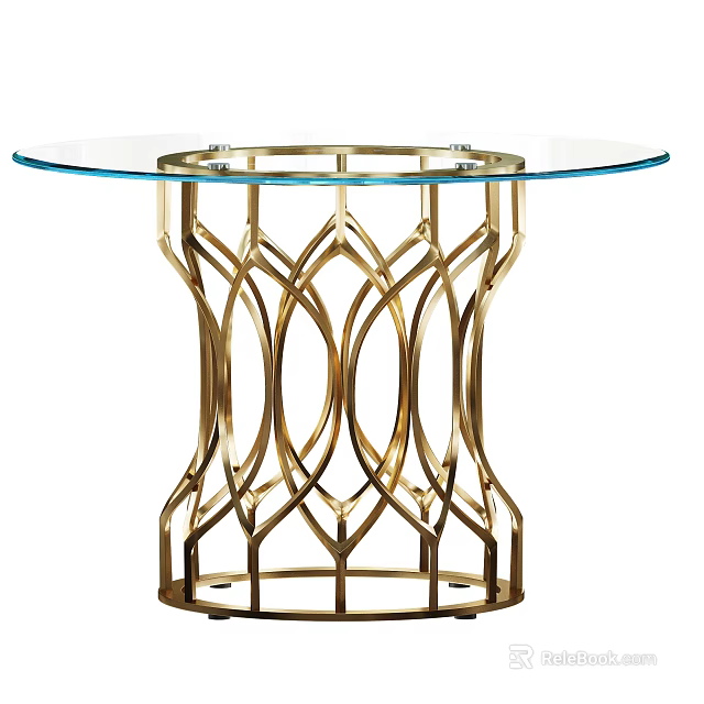 Elegant Modern Dining Table With Clear Glass Top And Gold Geometric Base 3d model 