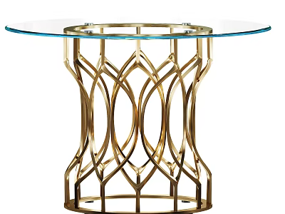 Elegant Modern Dining Table With Clear Glass Top And Gold Geometric Base 3d model