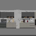 Contemporary Kitchen Elegant Kitchenware With Marble Surfaces Cabinets Shelves And Stainless Steel Appliances