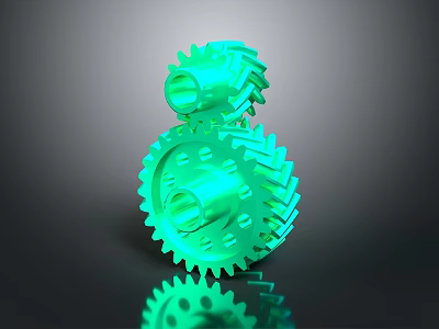 Green Stacked Gears Mechanical Equipment With Reflective Surface And Shiny Finish 3d model