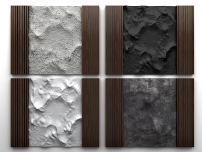 Decorative Background Wall Panels with Wooden Frames and Various Textured Surfaces for Interior Design 3d model