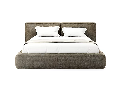 Modern Double Bed With Brown Upholstered Headboard Two White Pillows And White Bed Sheets 3d model