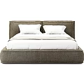 Modern Double Bed With Brown Upholstered Headboard Two White Pillows And White Bed Sheets 3d model