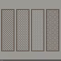 Four Panel Room Divider Screen With Various Openwork Patterns Dark Brown Frame Light Gray Wall