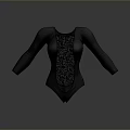 Black Long Sleeved Bodysuit With Stylish Patterned Front For Daily Use